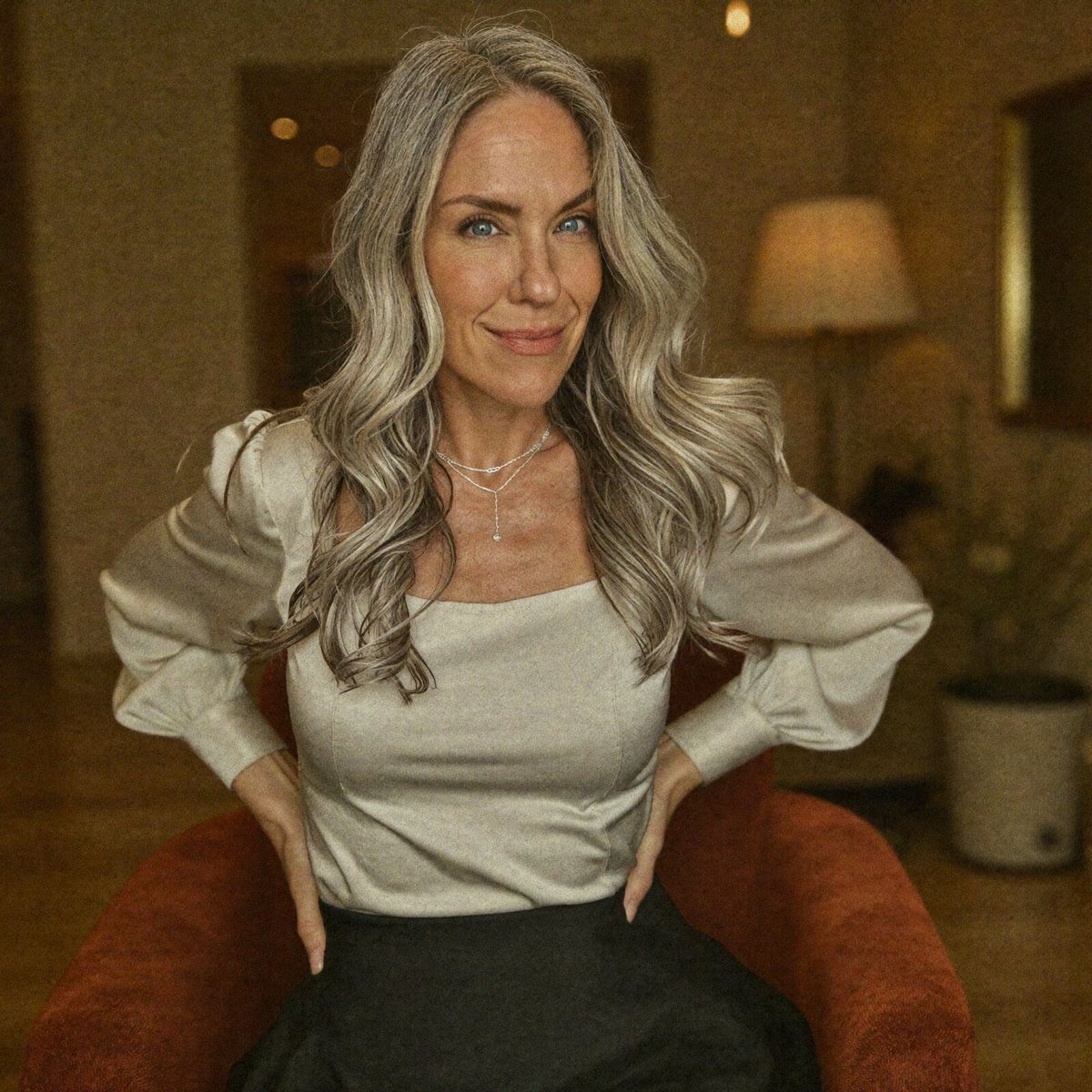 Seated portrait — cream tones